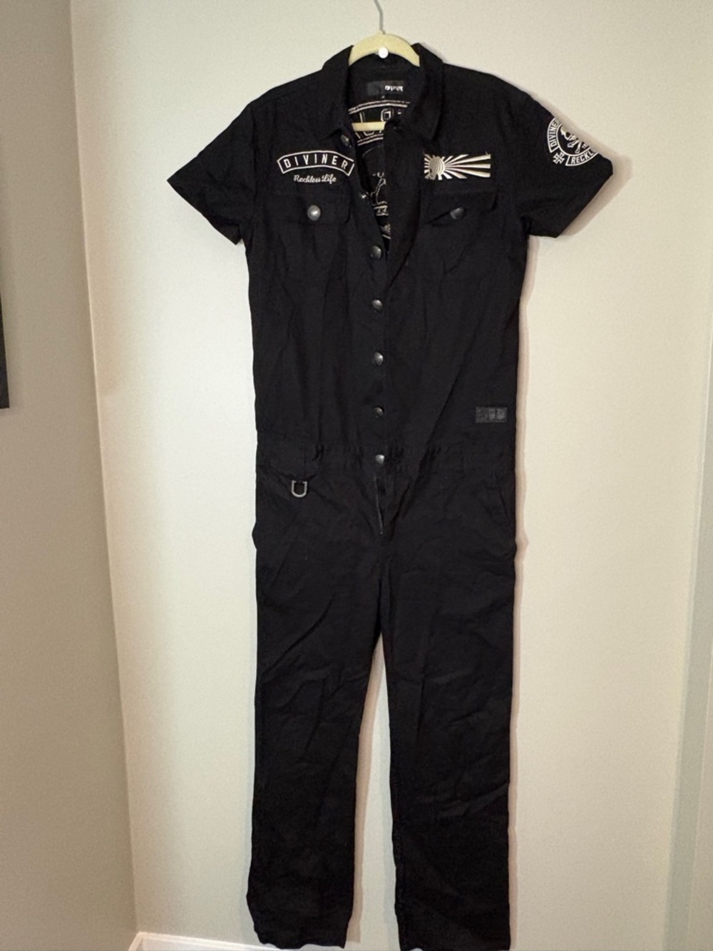 Diviner Japan Black Jumpsuit Workwear Graphic Coveralls M